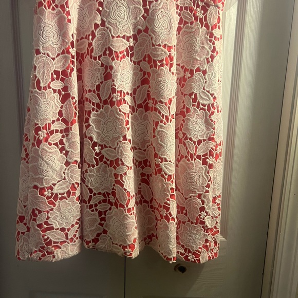 Karl Lagerfeld Crochet Lace Overlay Coral Fit Flare Wedding Guest Dress NICE! - Picture 9 of 11